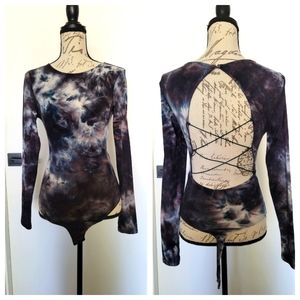 Le Lis Whimsigoth Sexy Open‎ Back Tye Dye Thong Bodysuit Size S